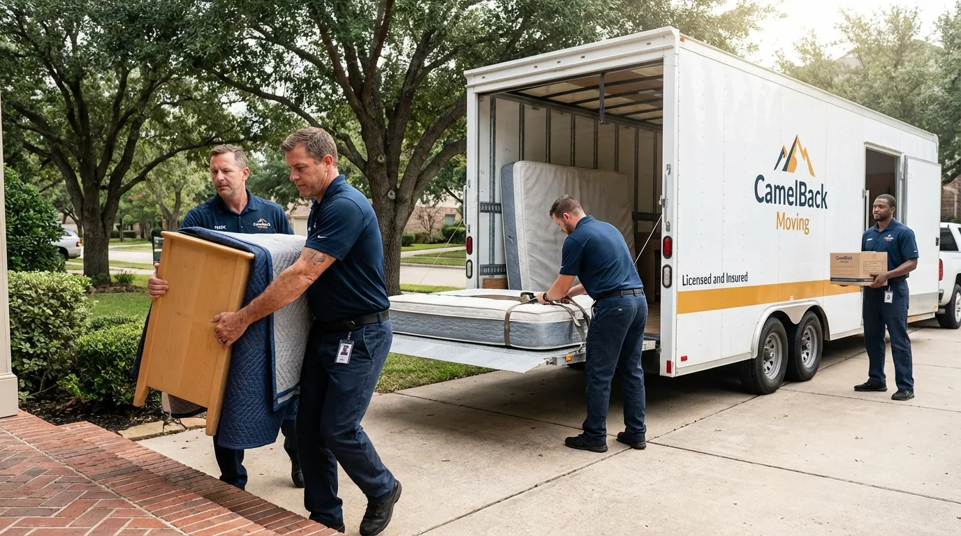 Crew loading residential truck for cross-state move from Inyokern, CA