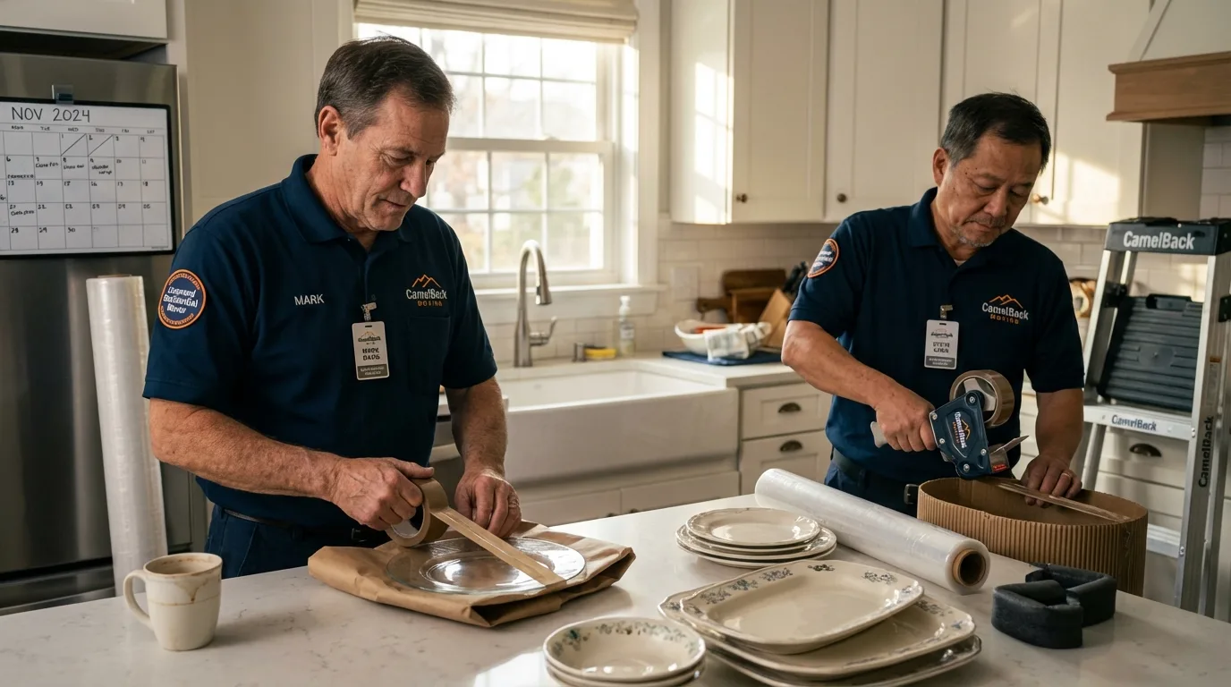 Professional crew packing kitchen dishware in Inyokern, CA